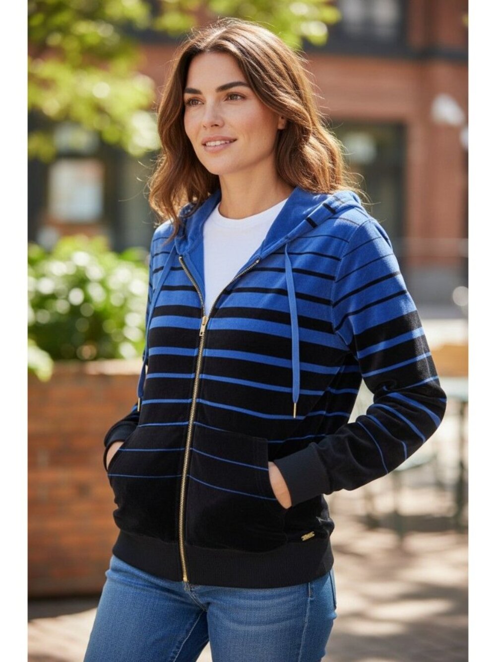 Calvin Klein Velvet Velour Striped Blue High Neck Vintage Jacket Full Zip Size M - Picture 9 of 9